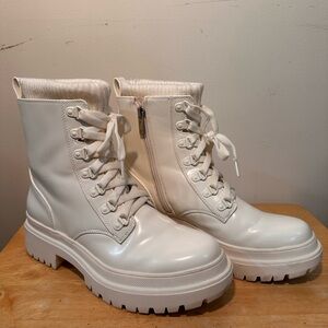 J. Lo Women's Cream Lace-Up Boots